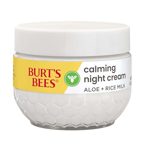 Burt's Bees Back To School Dorm Essentials, Calming Night Cream, With Aloe and Rice Milk, Face Moisturizer For Sensitive Skin, 98.8 Percent Natural Origin, 1.8 oz. Tub