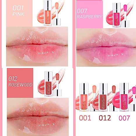 3 Pcs Plumping Lip Oil - Hydrating Glow, Tinted Balm, Long Lasting Transparent Moisturizing Gloss, Natural Plumper to Make Lips Fuller (01+07+12)