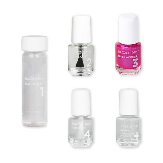 Dazzle Dry Mini Kit 4 Step System - Beloved - A bright hot pink shimmer with a subtle blue flash effect. Semi-sheer shimmer. (5 Piece Kit / 5 Manicures)