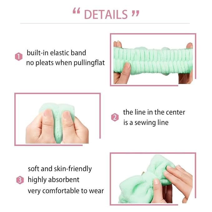 7 Pcs Spa Set, Facial Headband and Wristband Set, Skincare Accessories, College Style Girl Gift, Hair Accessories for Women and Girls（Light Green）