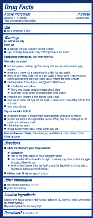 Differin Acne Treatment Gel, 90 Day Supply, Retinoid Treatment for Face with 0.1% Adapalene, Gentle Skin Care for Acne Prone Sensitive Skin, 45g Pump (Packaging May Vary)