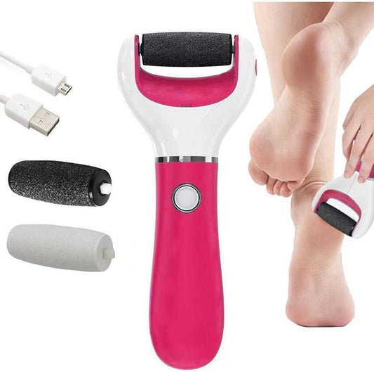 BOMPOW Foot Scrubber Electric Callus Remover Rechargeable Foot File Hard Skin Remover Pedicure Tools Electronic Callus kit for Cracked Heels and Dead Skin with 2 Roller Heads