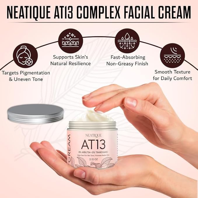Arbutin 8% + Tranexamic Acid 5% Cream, 80,000ppm Arbutin, 50,000ppm TXA, AT13 Complex Facial Cream for Niacinamide, Glutathione, Dark Spots, Freckle, Blemishes, Pigmentation, 60ml, 2 fl.oz.