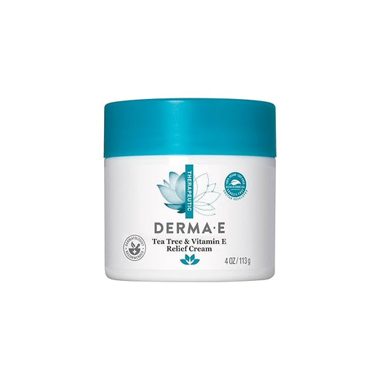 Derma E Tea Tree and Vitamin E Relief Cream – Deeply Moisturizing Tea Tree Lotion – Vitamin E Cream Soothes, Calms and Nourishes Dry, Irritated Skin, 4 oz