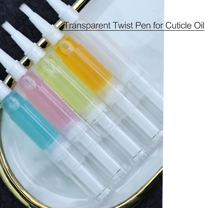 10 Pcs Empty Cuticle Oil Pen Nail Oil Pen Transparent Twist Pens with Brush Tip for Lip Gloss Nail Polish Eyelash Growth Liquid with 16Stickers (5ML)