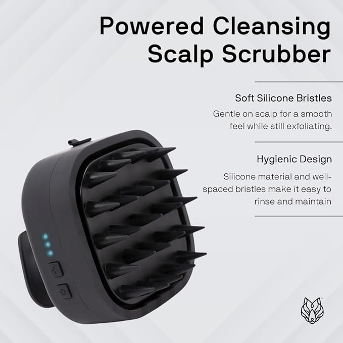 Black Wolf Sonic Scalp Scrubber - Electric Hair & Scalp Massager Brush with 3-Speed Oscillation - Rechargeable Shower Brush & Head Scrubber with Soft Silicone Bristles for Deep Clean & Exfoliation
