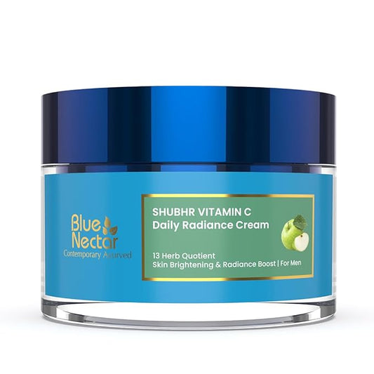 Blue Nectar Plant-Based Vitamin C Face Cream for Glowing Skin, Dark Spot Removal Cream for Men with Green Apple and Almond Oil (13 Herbs, 1.76Oz)