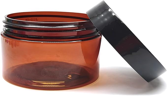 4 oz Amber Plastic Cosmetic Jars Leak Proof Container with Black Lid for Cream, Lotion, Powder, ointment, Beauty Products etc, 12 Pcs.