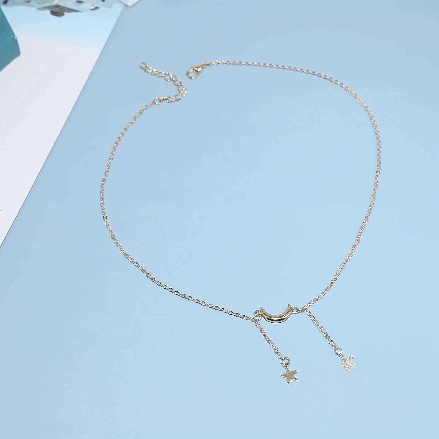 Boho Gold Y Necklace Double Star Arch Moon Pendant Necklace Fashion Star Moon Necklace Jewelry for Women