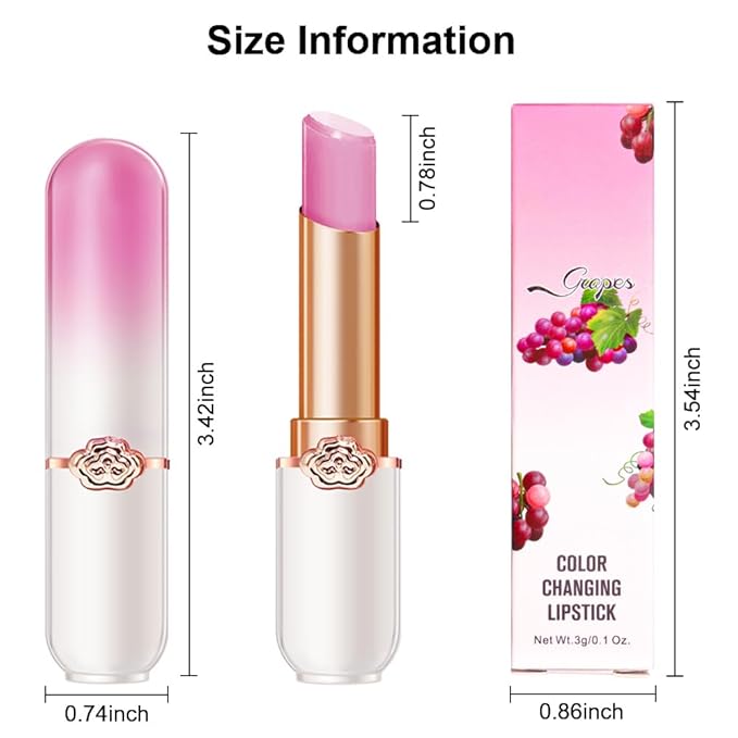 BINGBRUSH Peach Color Changing Lipstick,Moisturizer Long Lasting Lip Care Lip Balm Magic Lip Gloss Lip Tint Stain Gloss Set for Women (1pc Grape)
