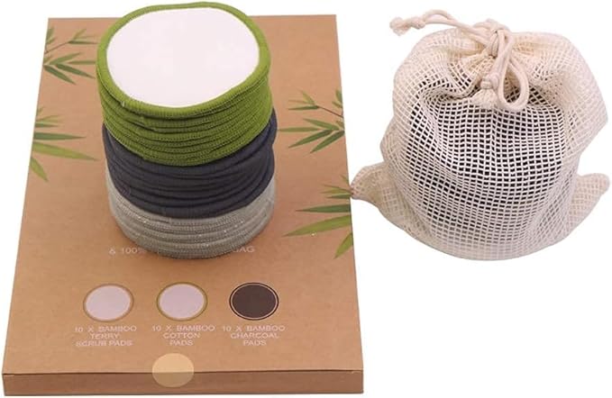 Chloven 30 Pack Reusable Makeup Remover Pads - Bamboo Cotton Rounds for Toner, Washable, Eco-Friendly for All Skin Types with Cotton Laundry Bag