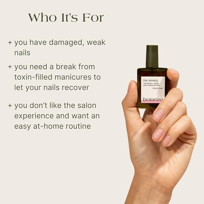 Botanist The Remedy | Nail Strengthening Polish | Repairs & Hardens Nails Damaged from Acrylics, Dip & Gel Manicures | Non-Toxic, 84% Plant Based, 21-Free & Vegan (Rose)