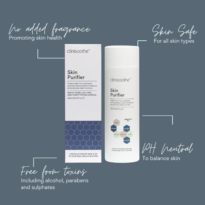 Clinisoothe+ Skin Purifier – Daily Cleanser and Acne Treatment for Face & Body, with Hypochlorous Technology to Prevent Breakouts & Promote Rapid Recovery, for All Skin Types (8.4oz Pour Bottle)