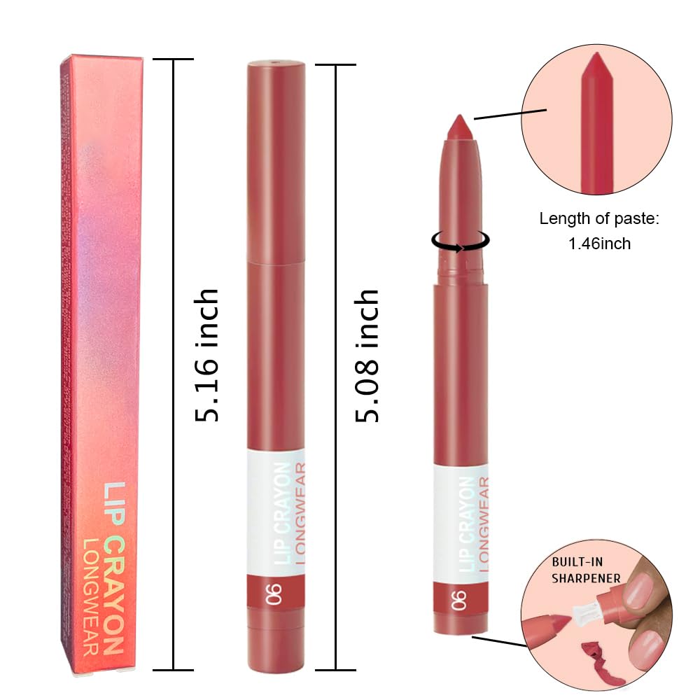 BINGBRUSH Lip Crayons Matte Longwear Lipstick Pack Set,Moisture Smooth Lipliner With Built-in Sharpener Ultimate Super Stay Ink Lip Crayon for Makeup,Waterproof Velvet Lipgloss Lip Stain (6#Red Brown)