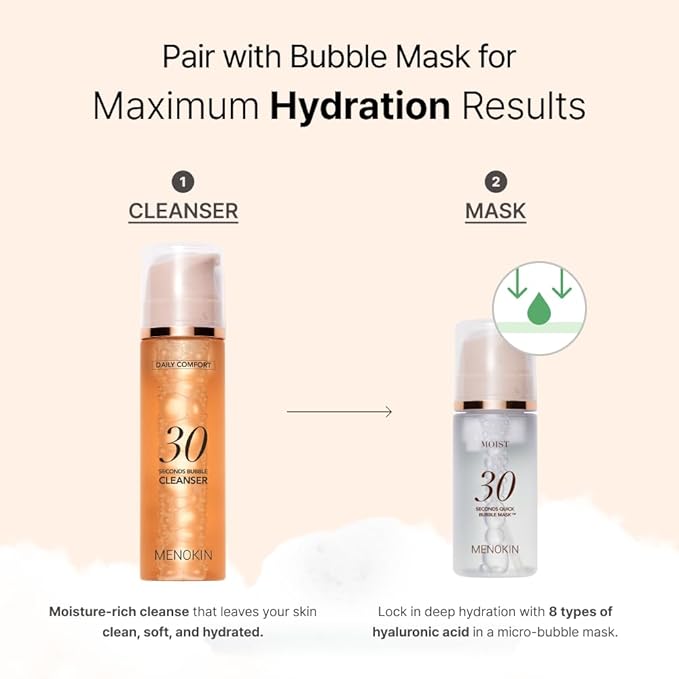 MENOKIN Cotton Cloud Bubble Cleanser [Daily Comfort] Betaine for Lasting Hydration, Low pH for Sensitive skin, Non-Stripping, Daily Gentle Face Wash, Foaming bubbles, Korean Skincare 5.07 fl. oz
