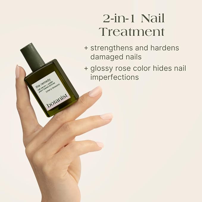 Botanist The Remedy | Nail Strengthening Polish | Repairs & Hardens Nails Damaged from Acrylics, Dip & Gel Manicures | Non-Toxic, 84% Plant Based, 21-Free & Vegan (Cherry Blossom)
