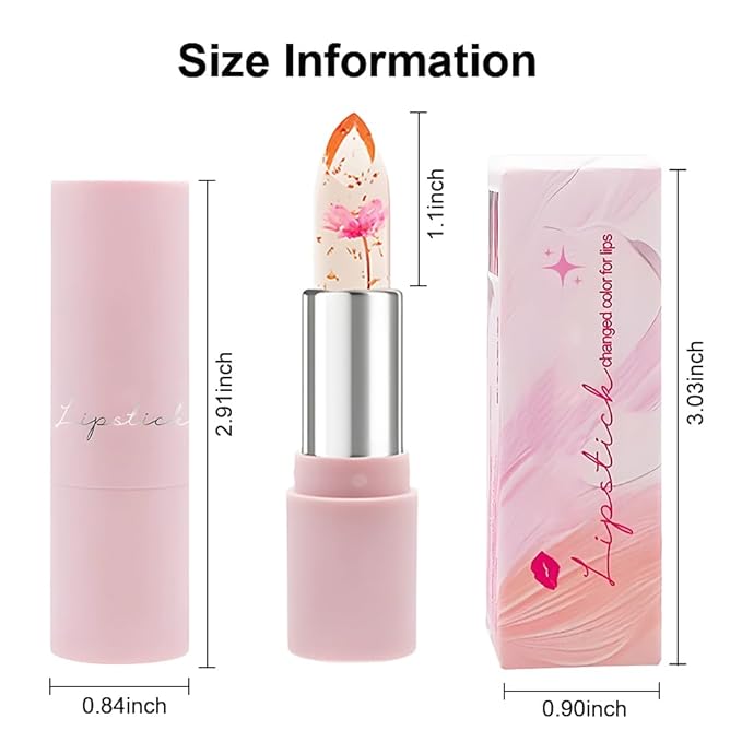 BINGBRUSH 3Pcs Ph Lipstick Color Changing,Pink Crystal Jelly Flower Clear Mood Long Lasting Labiales Lip Care Moisturizer Lip Balm Korean Magic Lip Gloss 24 Hours Lip Tinted Stain Makeup Set for Women