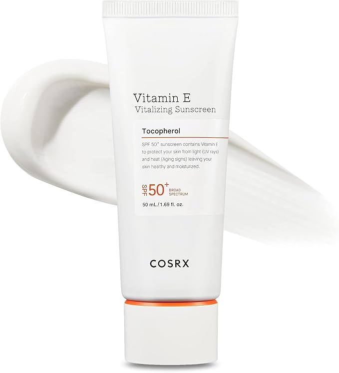 COSRX Vitamin E Vitalizing Face Sunscreen SPF 50, 1.69 fl oz, SPF Moisturizer, Lightweight under Makeup, Travel Essentials, Summer Essentials, Korean Skin Care, Korean Sunscreen for Face