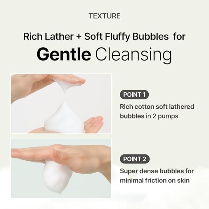MENOKIN Cotton Cloud Bubble Cleanser [Pore Clear] Green Clay, Low pH, Deep Pore Cleanser for Sensitive Skin, Hydrating & Non-Stripping, Gentle Face Wash, Foaming bubbles, Korean Skincare 5.07 fl oz
