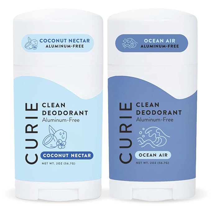 Curie Natural Deodorant for Women - Coconut Nectar + Ocean Air - Aluminum Free, Clean, Sustainable, Vegan, Paraben Free (2pk)