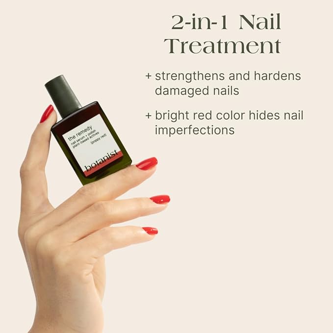 Botanist The Remedy | Nail Strengthening Polish | Repairs & Hardens Nails Damaged from Acrylics, Dip & Gel Manicures | Non-Toxic, 84% Plant Based, 21-Free & Vegan (Poppy Red)