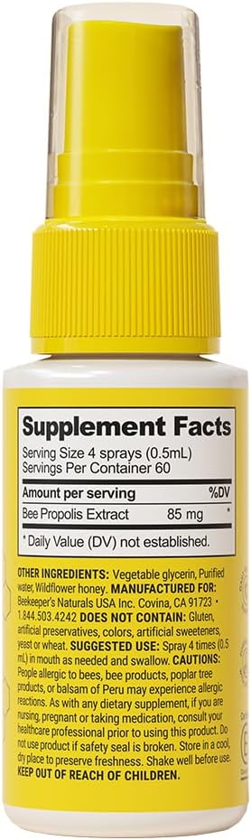 Beekeeper's Naturals Propolis Throat Spray, Natural Immune Support & Sore Throat Relief - Antioxidants, Keto, Paleo, Gluten-Free, 1.0 oz (Pack of 2)