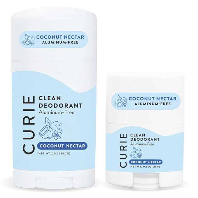 Curie Natural Deodorant Aluminum Free - Coconut Nectar Stick & Mini - Travel Size Deodorant for Women - Non Toxic, Paraben Free, Clean, Vegan (2 Pack)