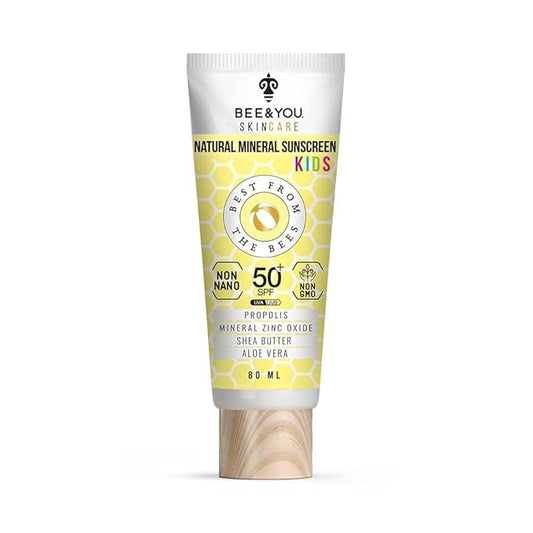 Bee and You Kids 100% Natural SPF 50 Mineral Sunscreen for Kids, Face and Body, Water Resistant, Sun Protection with Zinc Oxide & Bee Propolis, Hypoallergenic, 2.7 oz (80 mL)