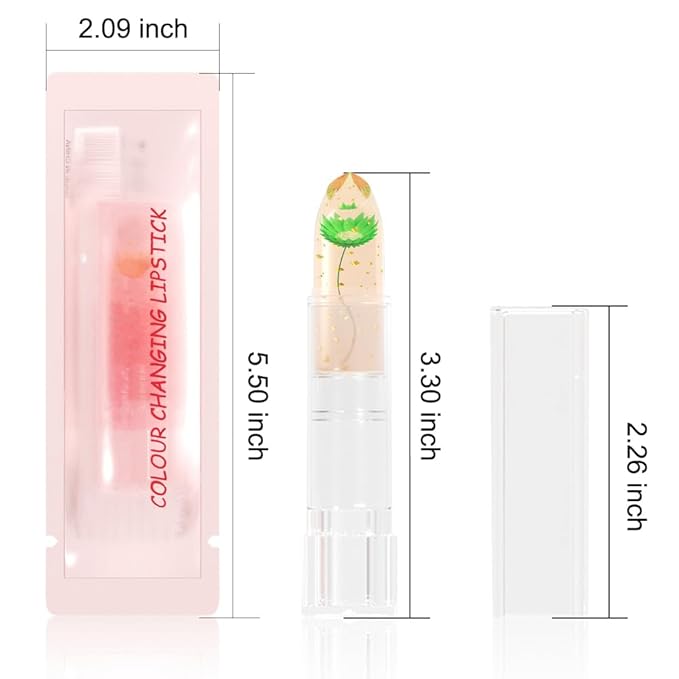 BINGBRUSH Crystal Flower Jelly Color Changing Lipstick,Long Lasting Lip Care Moisturizer Lip Balm Magic Color Change Lip Gloss Lip Tint Stain Matte Makeup Lipstick (05#Green flower)