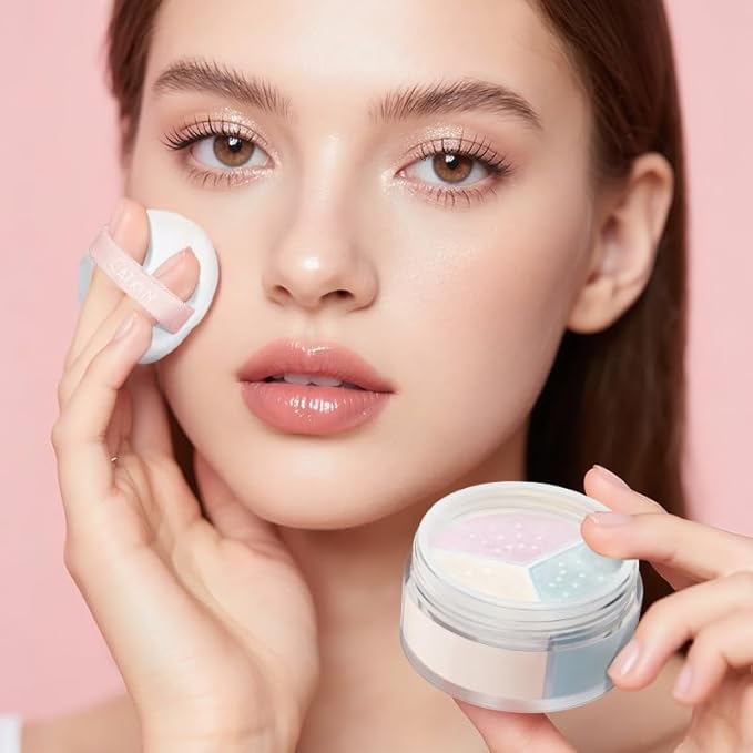 CATKIN Loose Setting Powder - Translucent Shimmer Finishing Powder, 3 Colors Even Skin Tone, Oil Control Makeup Pore Minimizing Powder with Velour Puff (0.42oz, C03 Shimmer for Dry Skin)