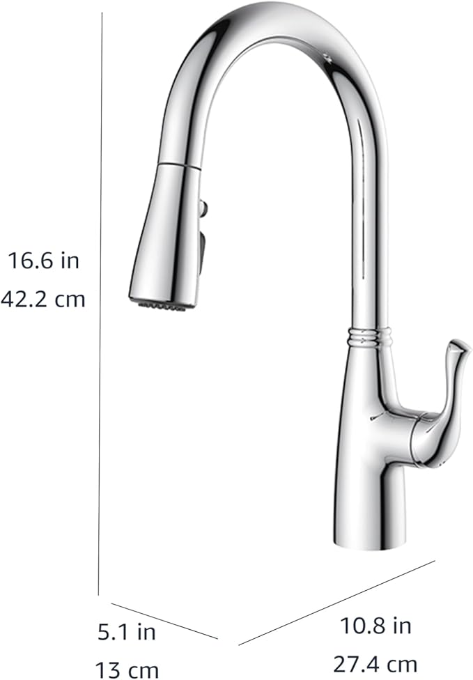 Amazon Basics Kitchen Faucet, Pull-Down Sink with Fast Mount, Chrome Finish, 1-Pack