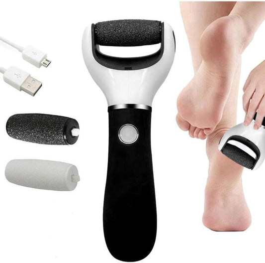 BOMPOW Electric Foot File Hard Skin Remover Pedicure Tools Electronic Callus kit for Cracked Heels and Dead Skin with 2 Roller Heads, Black