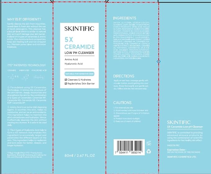 5X Ceramide Low pH Facial Cleanser, Gentle Hydrating Face Wash with Hyaluronic Acid, Daily Face Wash for Dry to Normal Skin, Sensitive Skin Tested, Not Tight, Fragrance Free