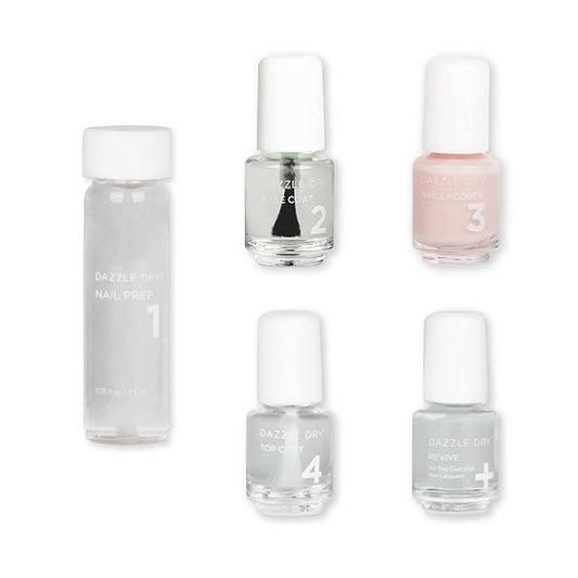 Dazzle Dry Mini Kit 4 Step System - Truth, a pale Himalayan salt pink. Semisheer cream. (5 Piece Kit / 5 Manicures)