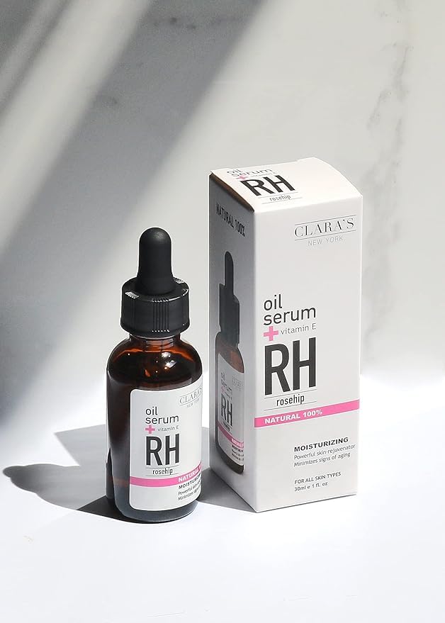 CLARA'S NEW YORK Glycolic Acid Facial Serum with Vitamin E for Exfoliating Smoothing Glowing Face Skin - Made in USA 30ml (1Fl/Oz) (Rose Hip)