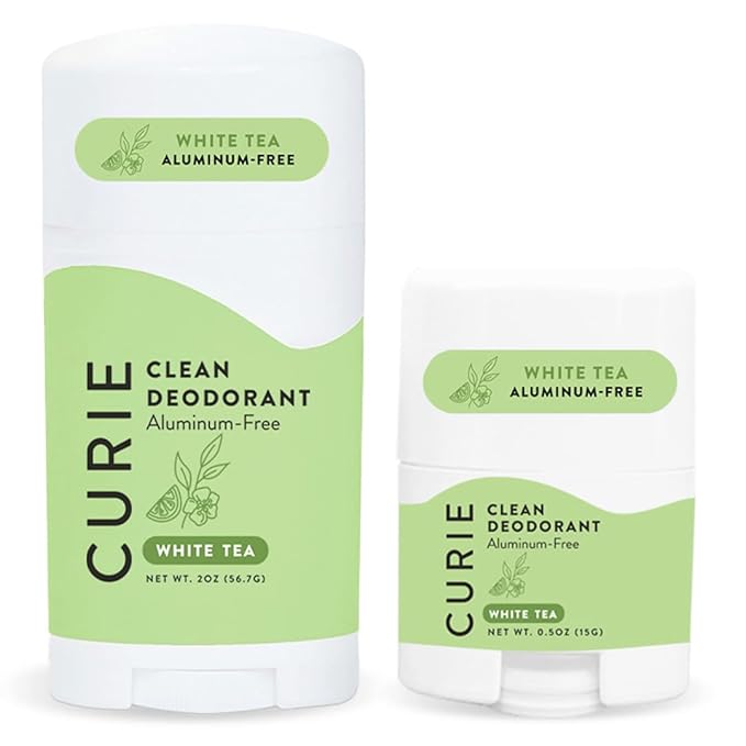Curie Natural Deodorant Aluminum Free - White Tea Stick & Mini - Travel Size Deodorant for Women - Non Toxic, Paraben Free, Clean, Vegan (2 Pack)