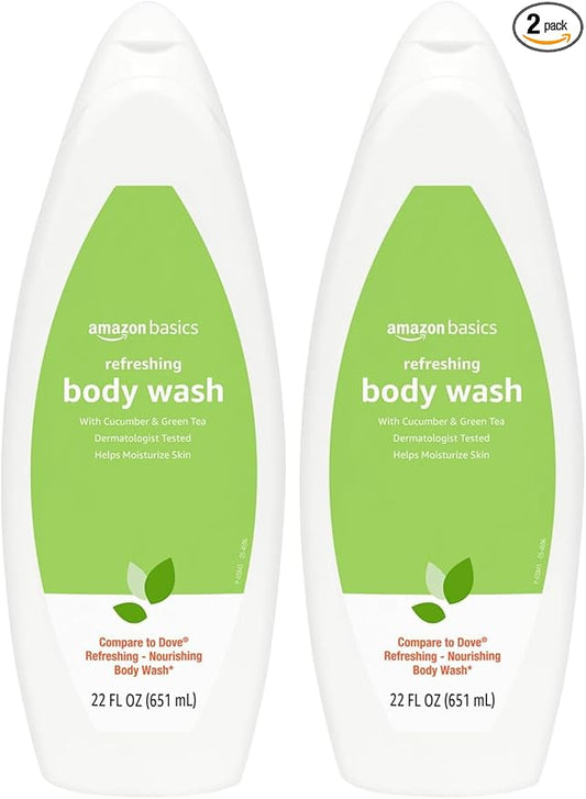 Amazon Basics Body Wash for Refreshing Skin, Cucumber, 22 fl oz (Pack of 2)