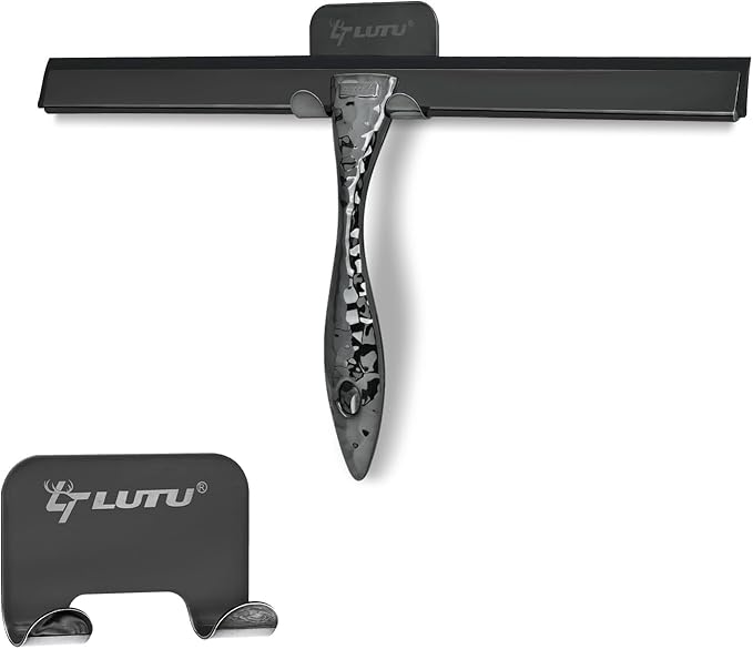 All-Purpose Silicone Shower Squeegee for Shower Glass Door,with 1 Hooks,for Bathroom Glass, Car, Tile Wall, Mirror Cleaning - Flower Shaped Handle for Easy-Grip 10 Inch Black