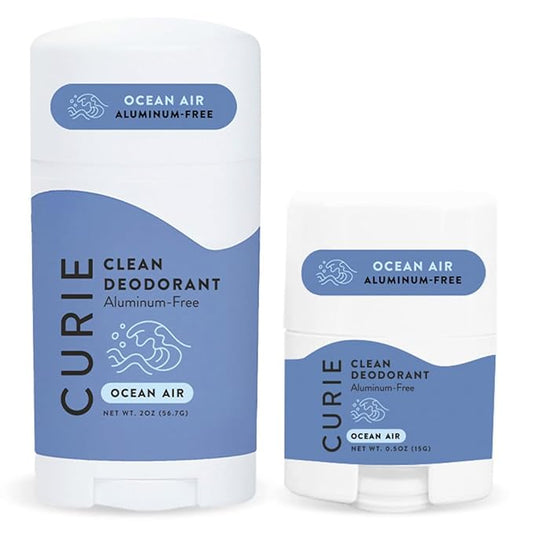 Curie Natural Deodorant Aluminum Free - Ocean Air Stick & Mini - Travel Size Deodorant for Women - Non Toxic, Paraben Free, Clean, Vegan (2 Pack)