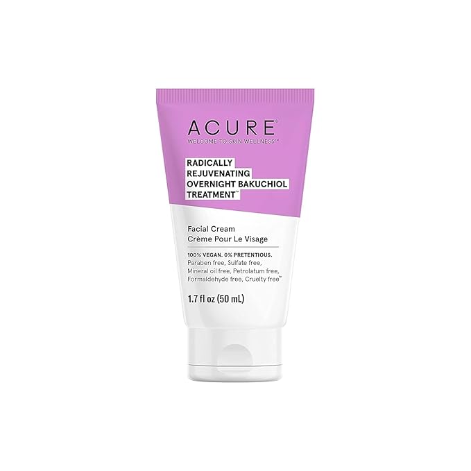 Acure Radically Rejuvenating Bakuchiol Facial Cream - Plant Squalane Retinol Alternative for Overnight Skin Treatment- Vegan Plant-Based Extract - Helps Reduce Appearance of Fine Lines, 1.7 fl oz