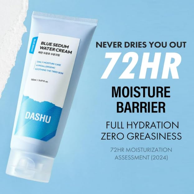 DASHU Blue Sedum Water Cream | Hydrating Face Cream Water Based Moisturizer for Face 8 Types of Hyaluronic Acids | Lotion for Men 5.07 fl oz