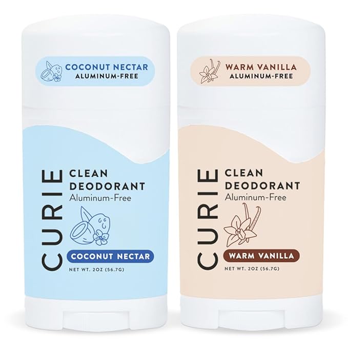 Curie Natural Deodorant for Women - Coconut Nectar + Warm Vanilla - Aluminum Free, Clean, Sustainable, Vegan, Paraben Free (2pk)