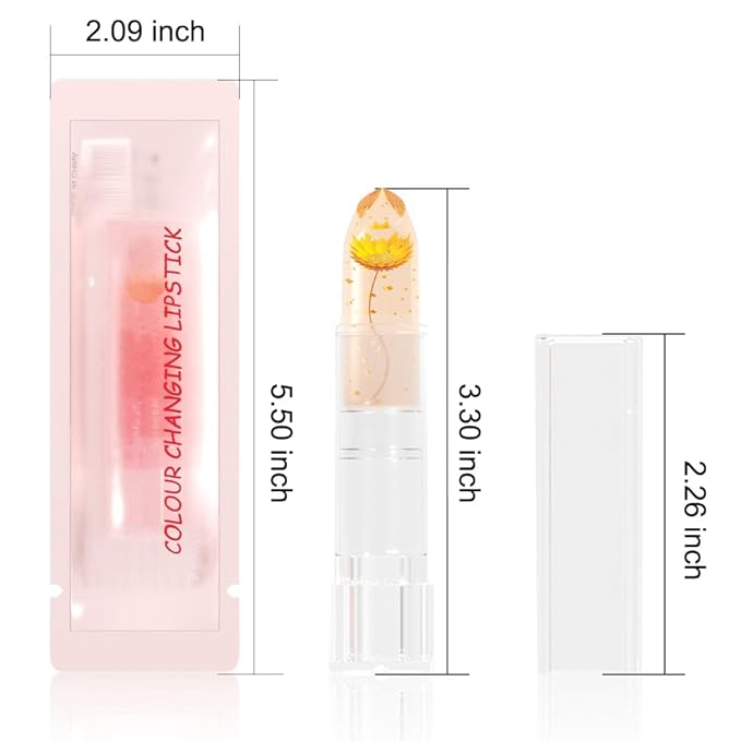 BINGBRUSH Crystal Flower Jelly Color Changing Lipstick,Long Lasting Lip Care Moisturizer Lip Balm Magic Color Change Lip Gloss Lip Tint Stain Matte Makeup Lipstick (04#Yellow flower)
