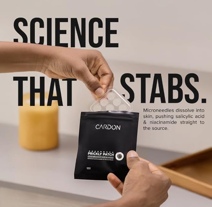 Cardon Microneedle Patches - Microdart Acne Patch with Salicylic Acid, Niacinamide & Hyaluronic Acid - Korean Pimple Patches to treat Zits, Blackheads, Blemishes, Razor Bumps, Ingrown Hair - (9 count)