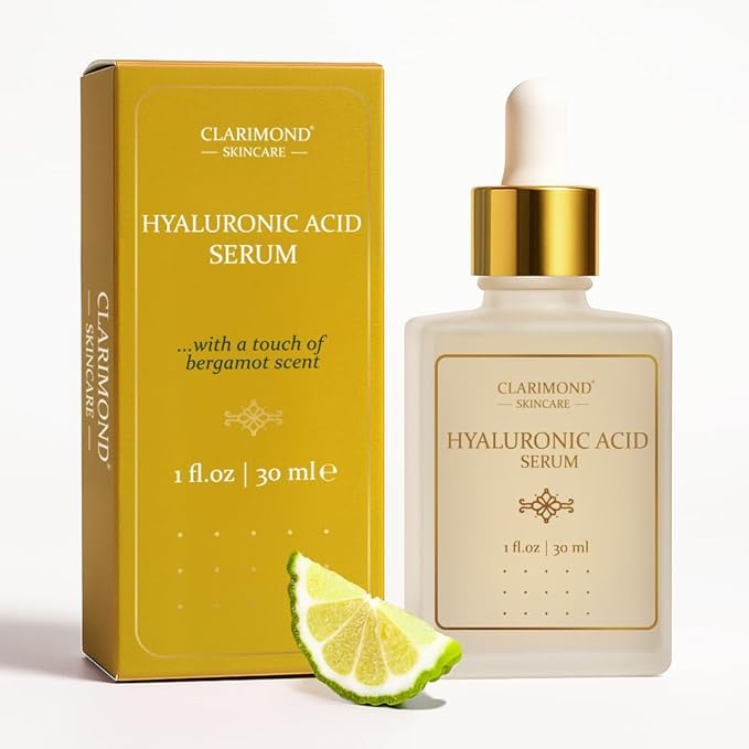 CLARIMOND Hyaluronic Acid Serum for Face – 2% Concentration with Niacinamide, Centella Asiatica, Aloe Vera, Chamomile & Bergamot, Deep Hydration - Skin Repair – Calming Effect.