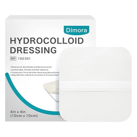 Dimora Hydrocolloid Wound Dressing, 10 Pcs Ultra Thin 4" x 4" Large Patch Bandages with Self-Adhesive, Fast Healing for Bedsore, Burn, Blister, Acne Care, Sterile and Waterproof