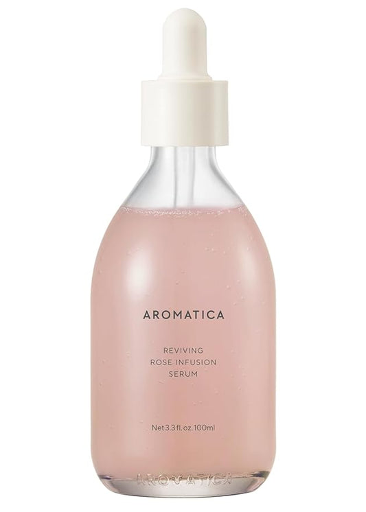 AROMATICA Reviving Rose Infusion Serum, Vegan, Vitality, Rejuvenating Hydration Serum for Dry Skin | with Damask Rose Water and Oil (3.38oz / 100ml)