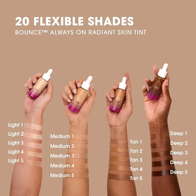 Beautyblender 12-Hour Always on Radiant Skin Tint, Breathable Serum Foundation Stays Put for All Day Long Wear, Infused with Hyaluronic Acid & Niacinamide, Medium 5