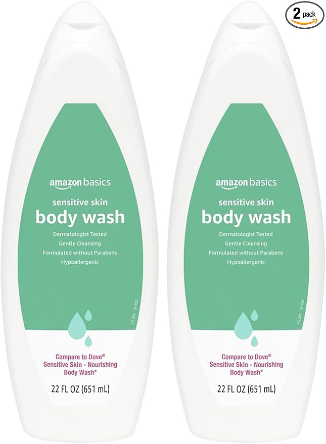 Amazon Basics Body Wash for Sensitive Skin, Hypoallergenic, Unscented, 22 fl oz (Pack of 2)