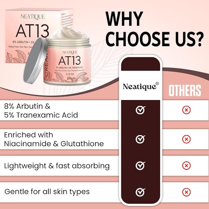 Arbutin 8% + Tranexamic Acid 5% Cream, 80,000ppm Arbutin, 50,000ppm TXA, AT13 Complex Facial Cream for Niacinamide, Glutathione, Dark Spots, Freckle, Blemishes, Pigmentation, 60ml, 2 fl.oz.